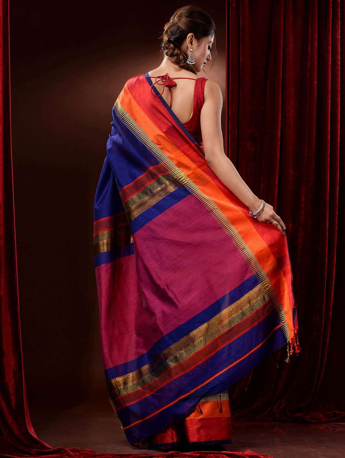 blue cotton silk handloom saree with blouse - 19417632 -  Standard Image - 1