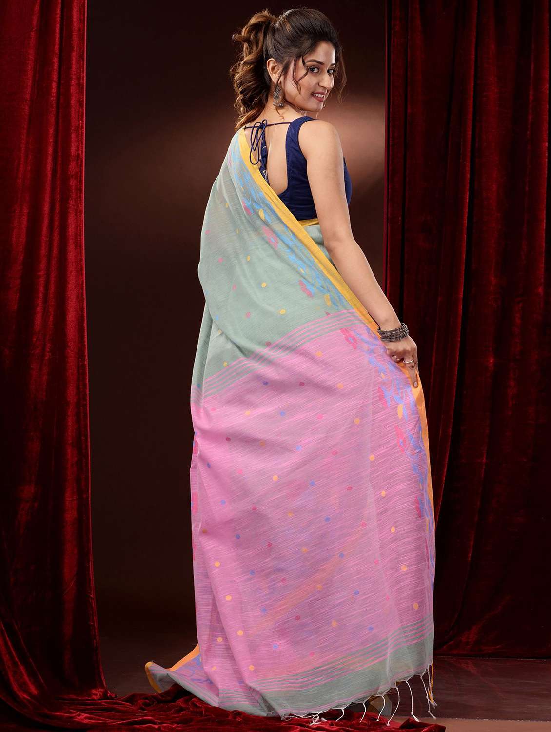 women's self design neo mint colored saree with blouse - 19417679 -  Standard Image - 1