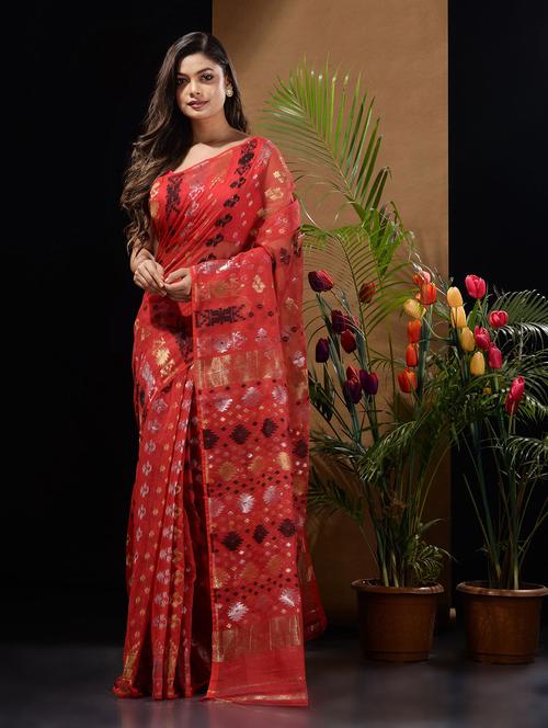women's self design red colored saree with blouse - 19417907 -  Standard Image - 0