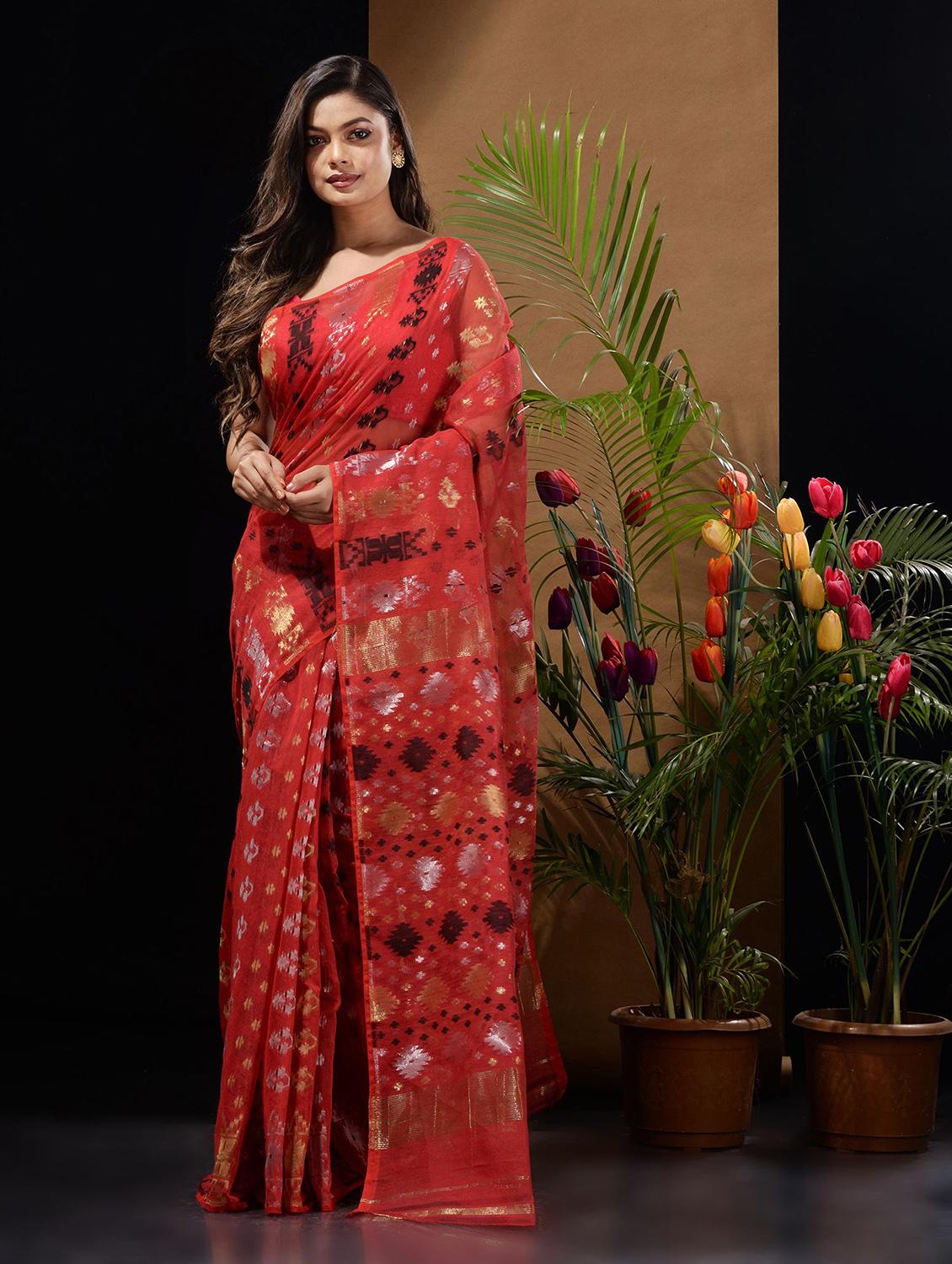 women's self design red colored saree with blouse - 19417907 -  Zoom Image - 0
