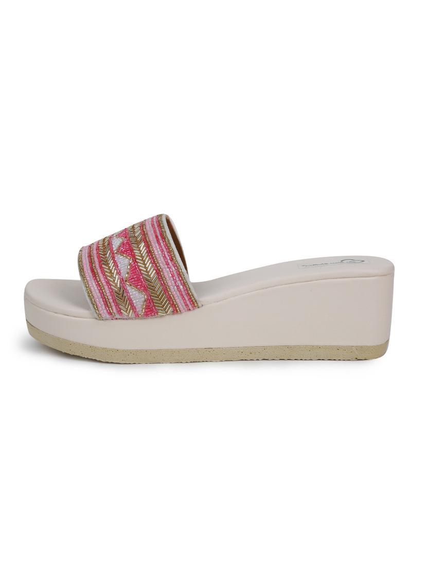 the desi dulhan women cream & multi coloured ethnic wedge sandals - 19418210 - Standard Image - 1