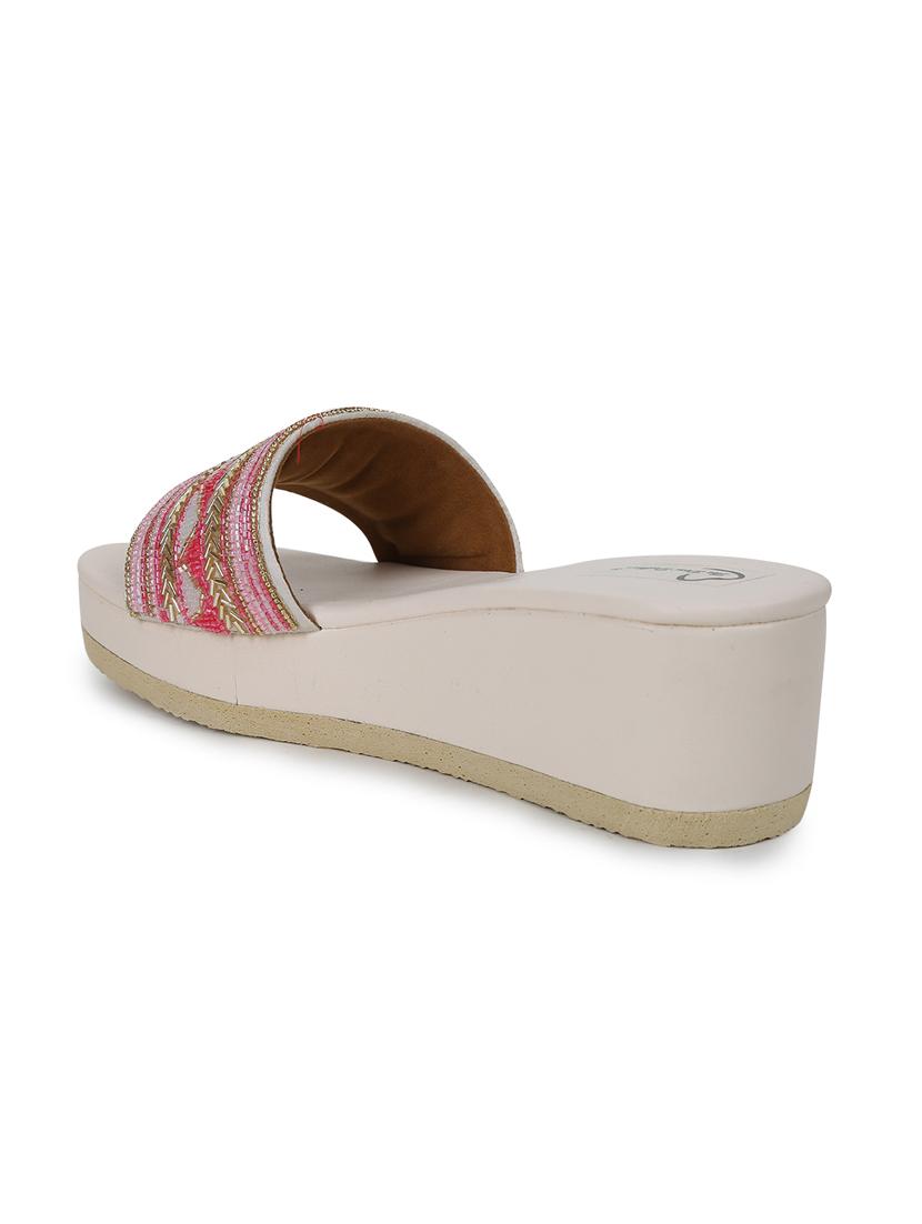 the desi dulhan women cream & multi coloured ethnic wedge sandals - 19418210 - Standard Image - 4
