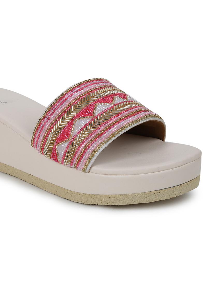 the desi dulhan women cream & multi coloured ethnic wedge sandals - 19418210 - Standard Image - 6