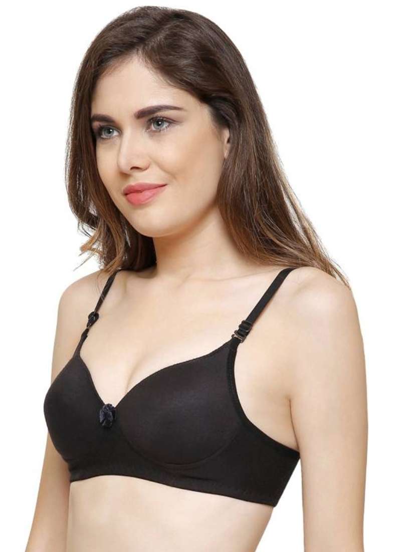 Black Cotton Blend Tshirt Bra - 19419583 -  Standard Image - 1