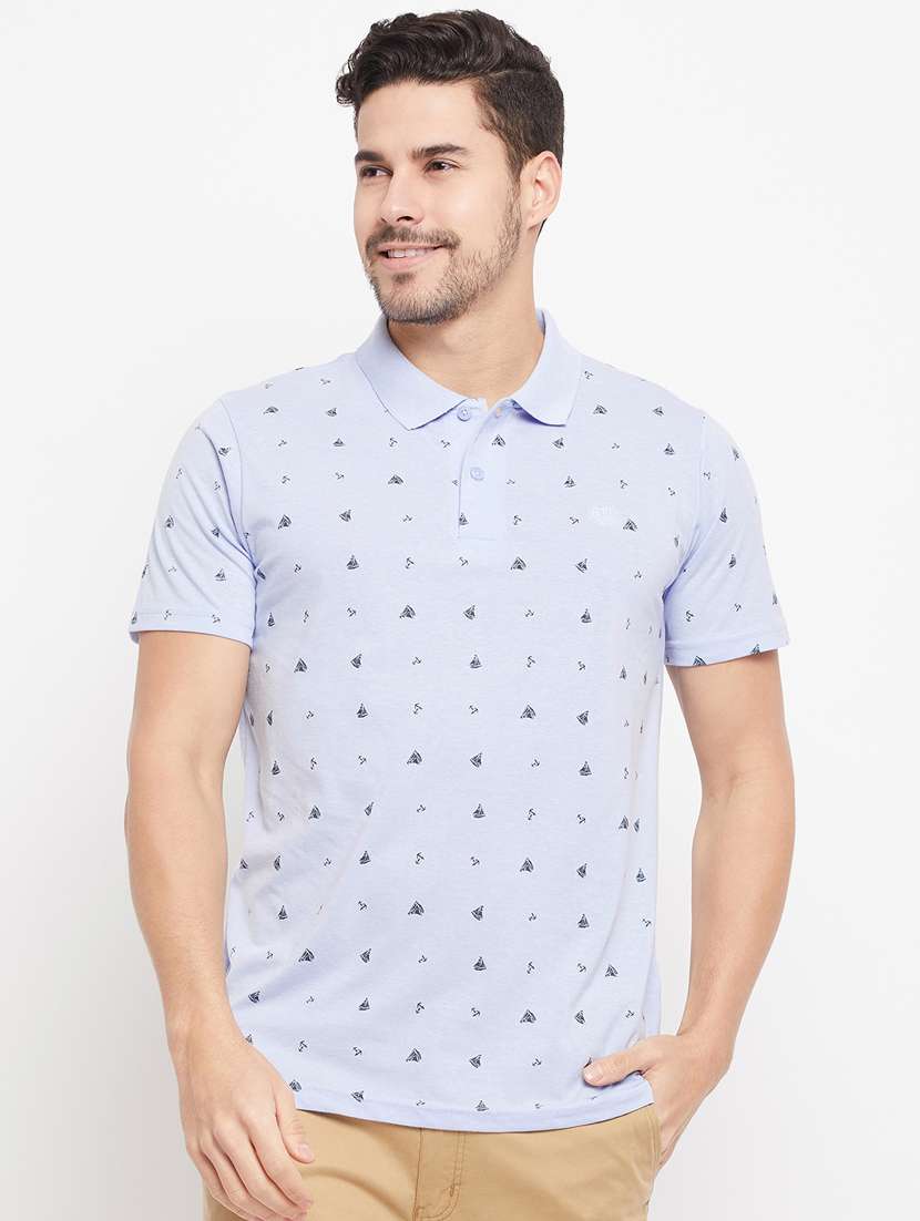 printed cotton blend polo t-shirt 