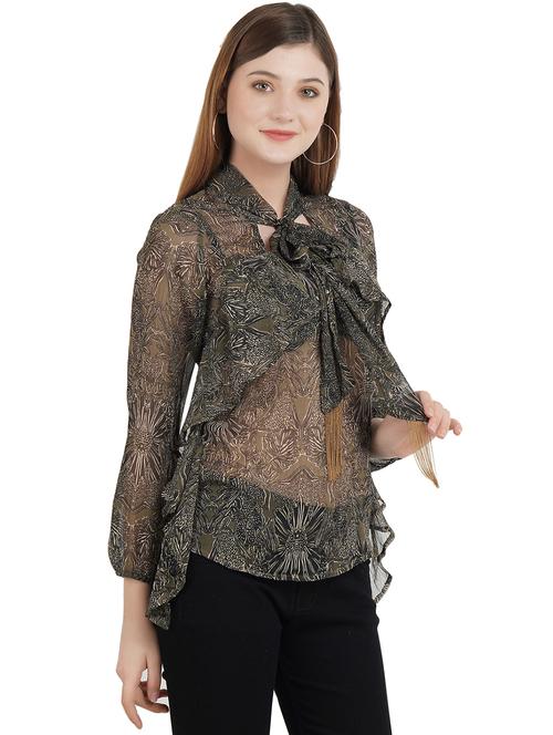 women's ruffle tie-up neck top - 19421437 - Standard Image - 0