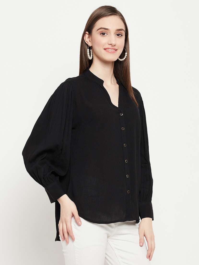 black rayon regular shirt - 19421503 -  Standard Image - 1