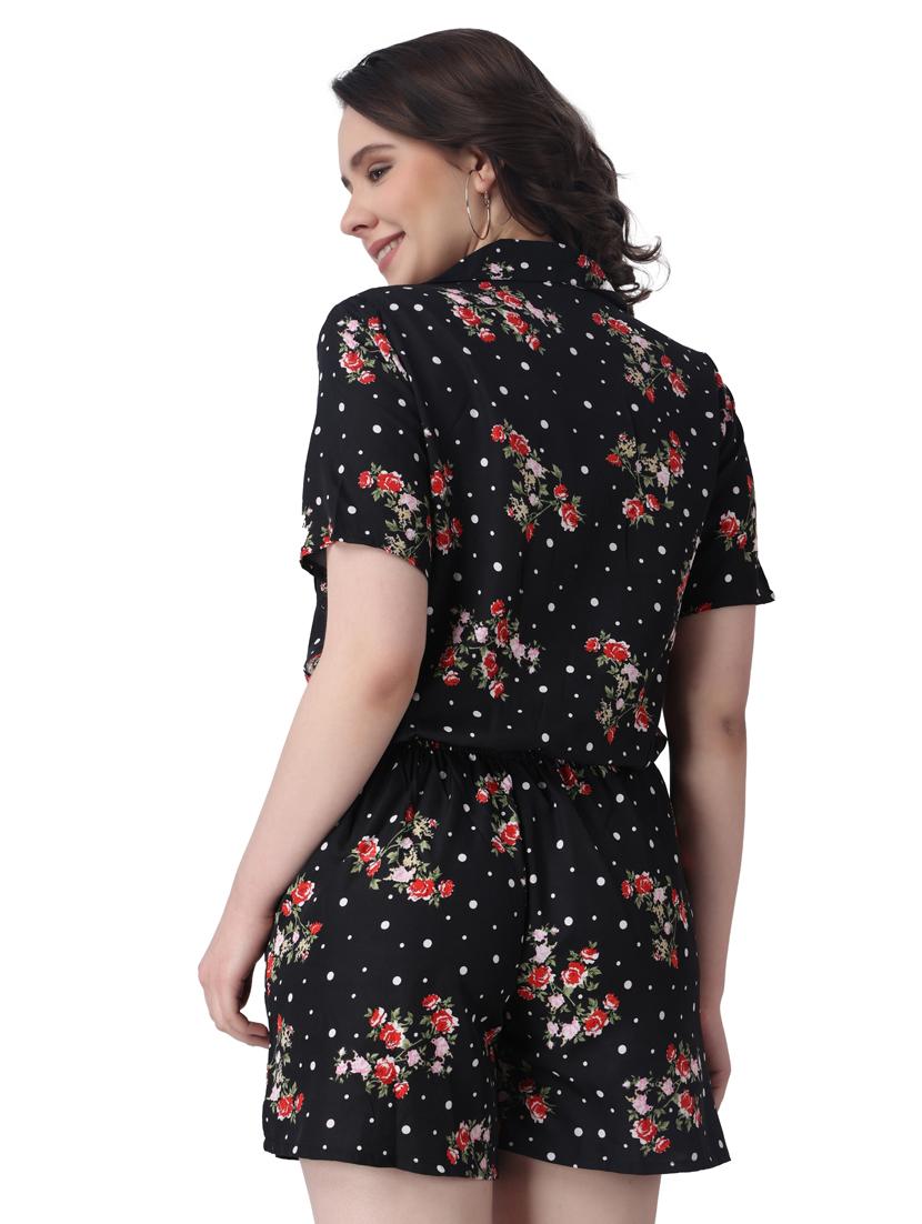 floral printed lapel neck romper jumpsuit - 19421988 -  Standard Image - 1
