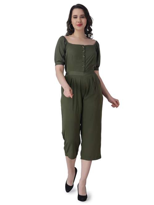 green solid 3/4 jumpsuit - 19421992 -  Standard Image - 0