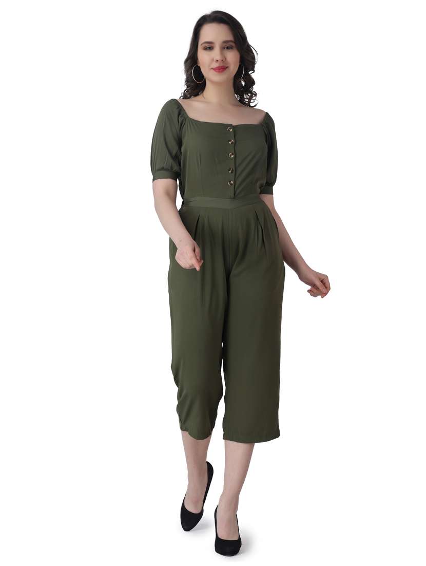 green solid 3/4 jumpsuit