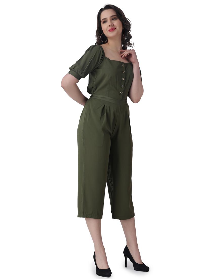 green solid 3/4 jumpsuit - 19421992 - Standard Image - 1