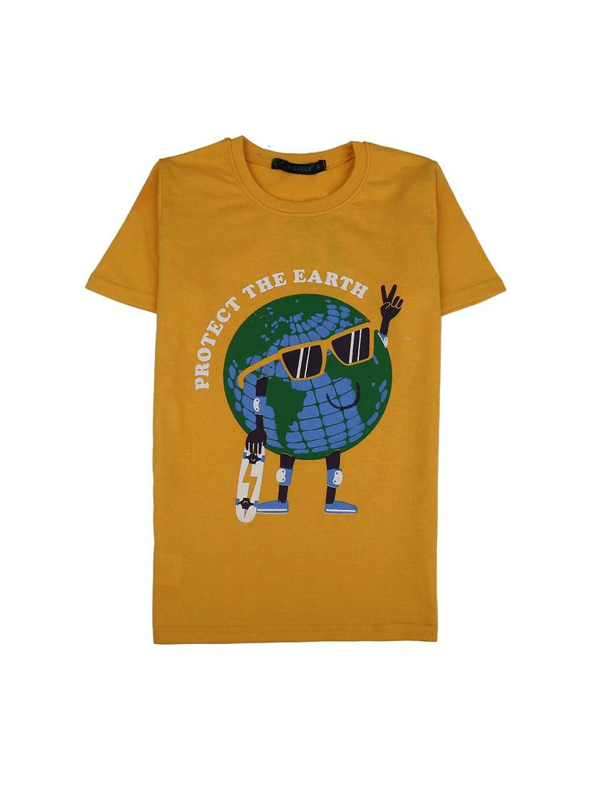 mustard printed round neck t-shirt
