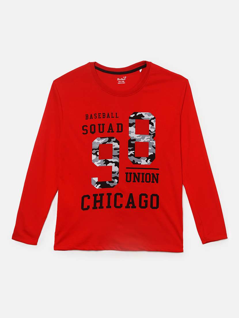 red printed round neck t-shirt