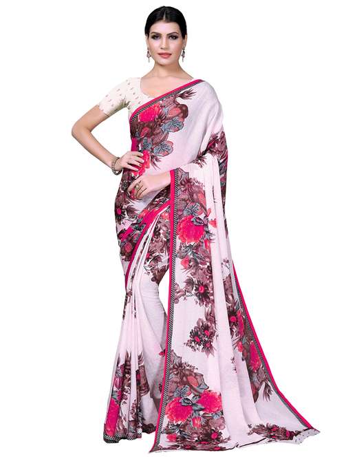 women's floral pink colored saree with blouse - 19423816 -  Standard Image - 0