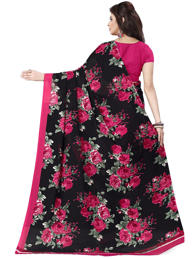 women's floral black colored saree with blouse - 19423857 -  Standard Image - 1