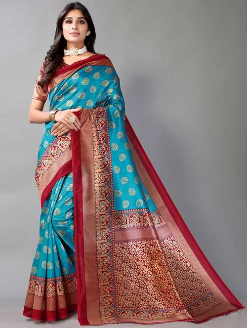 women's self design blue colored saree with blouse - 19423863 -  Standard Image - 0