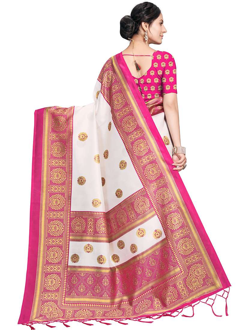 women's floral white colored saree with blouse - 19423895 -  Standard Image - 1
