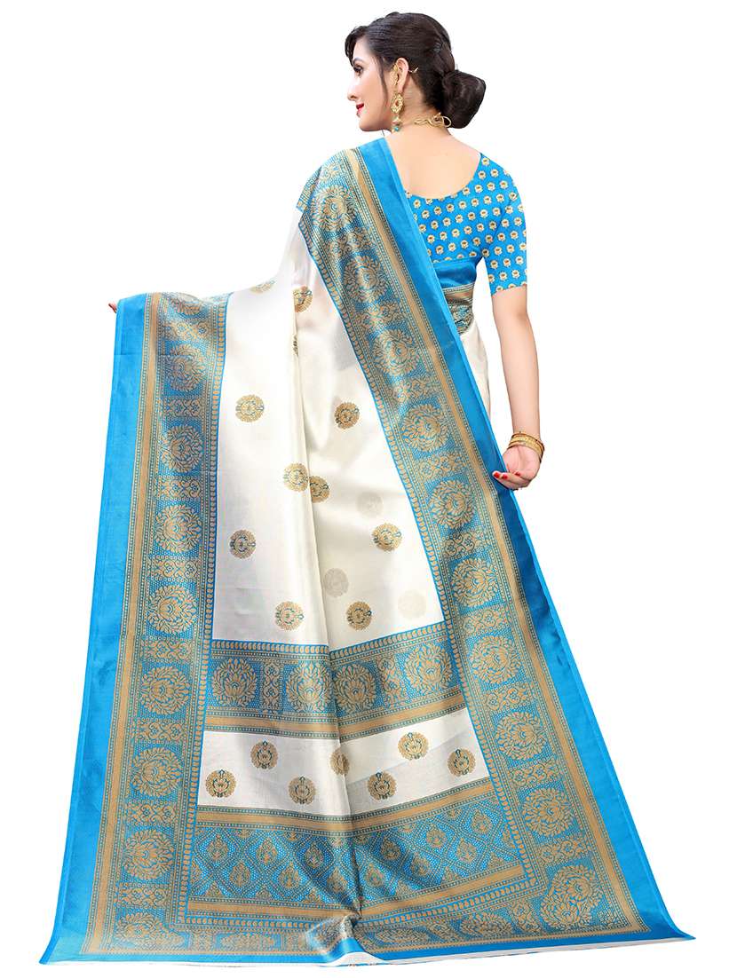 white ethnic motif saree with blouse - 19423896 -  Standard Image - 1