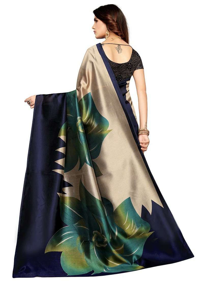 women's floral navy blue colored saree with blouse - 19423905 - Standard Image - 1
