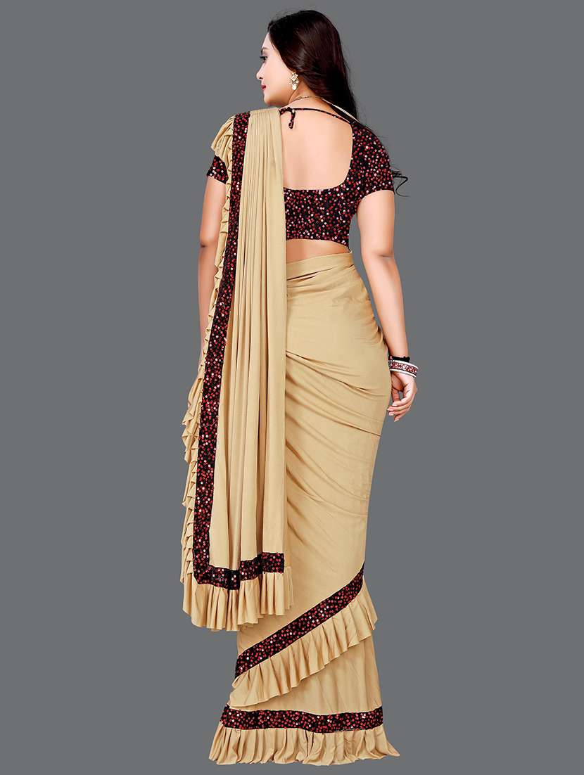 women's self design beige colored saree with blouse - 19423975 -  Standard Image - 1