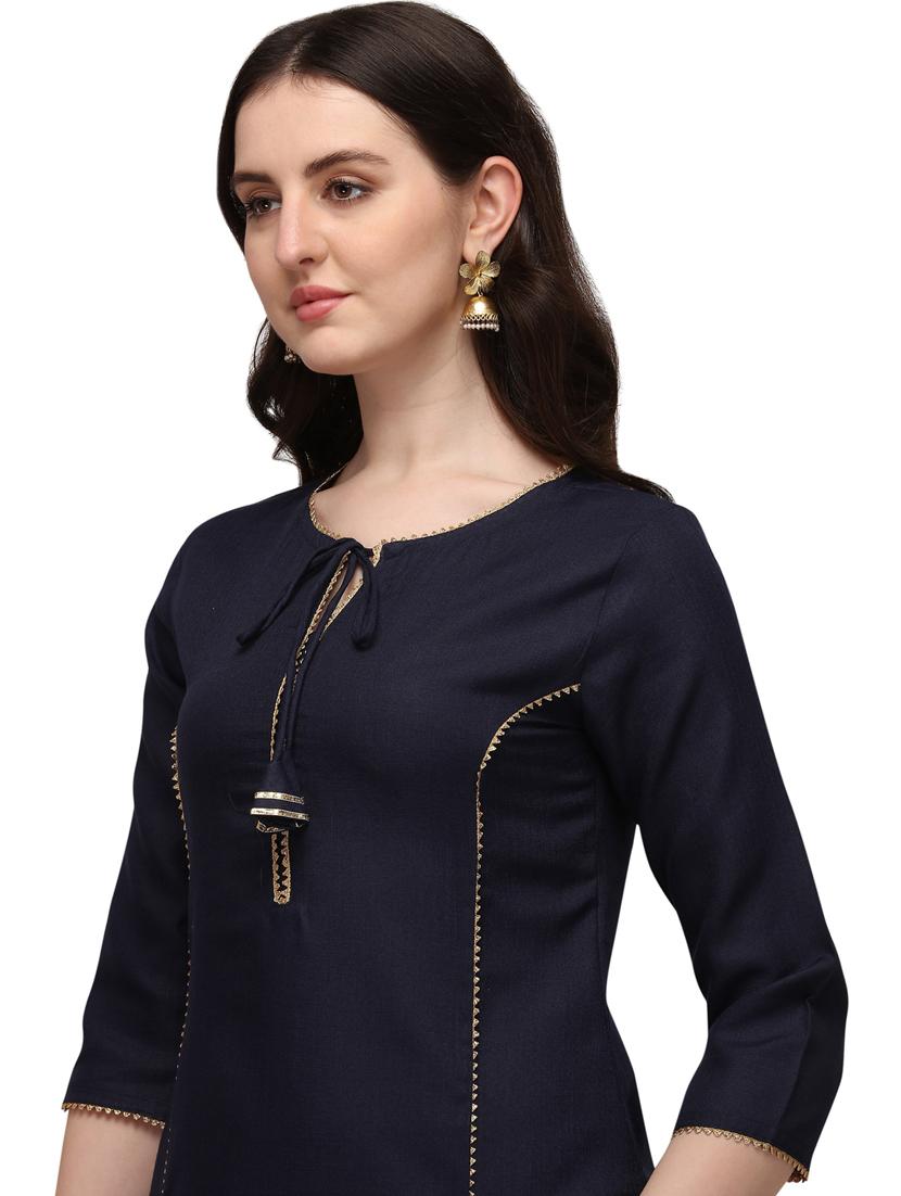 solid viscose straight kurta - 19427628 - Standard Image - 4