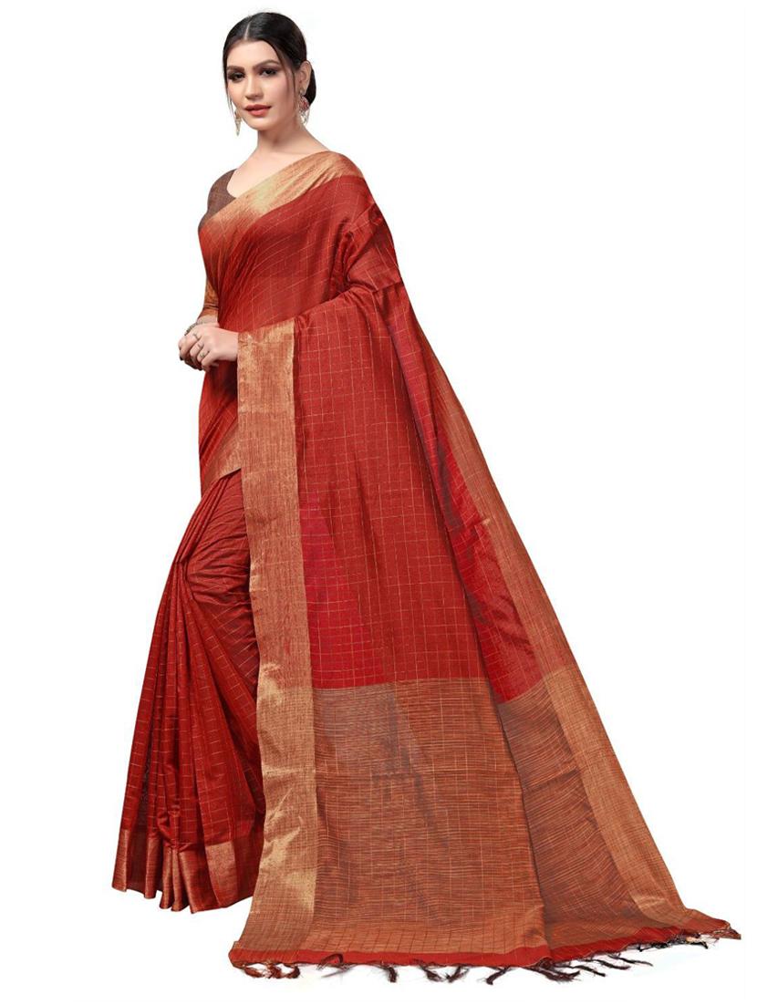 checkered print saree - 19429419 - Standard Image - 1