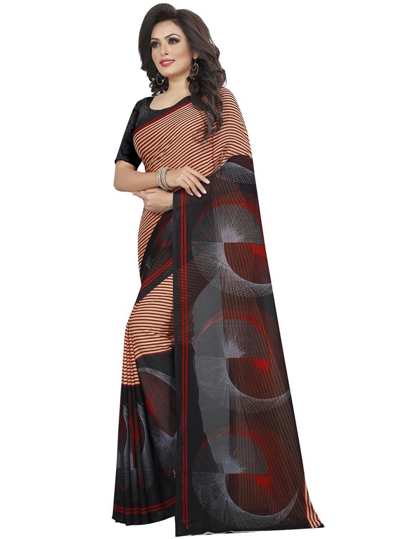 printed plain saree with blouse - 19429459 - Standard Image - 1