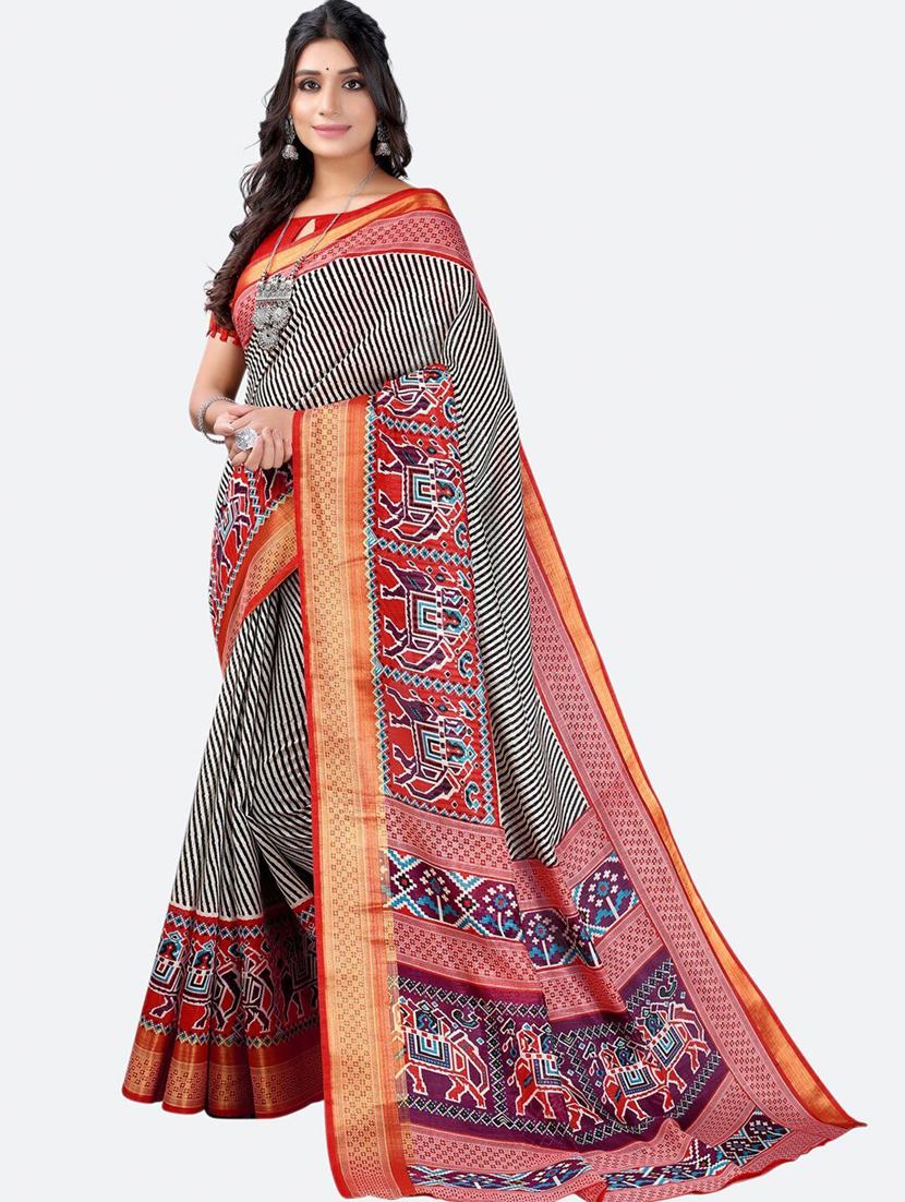 ikkat printed saree with blouse - 19429548 -  Standard Image - 1