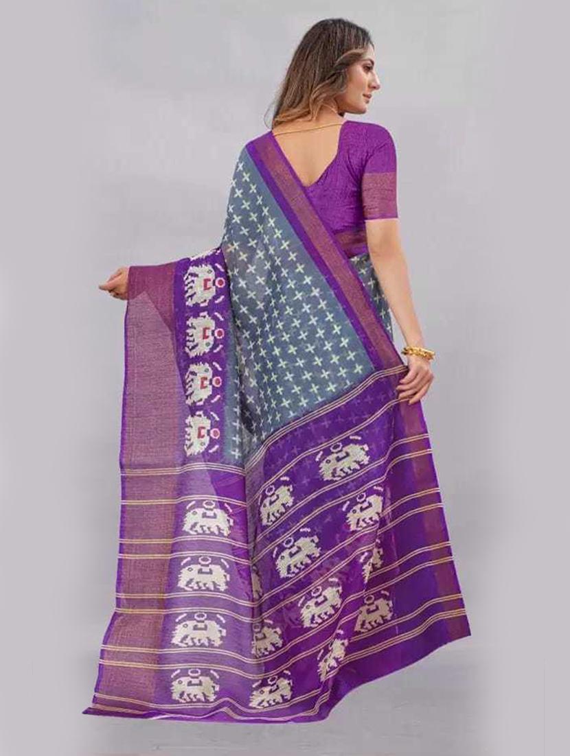 contrast bordered woven saree with blouse - 19429558 - Standard Image - 1
