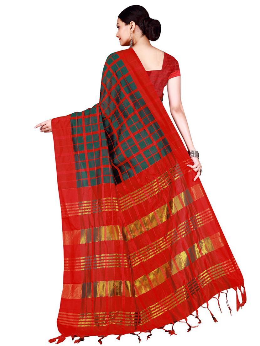 contrast bordered woven saree with blouse - 19429574 -  Standard Image - 1