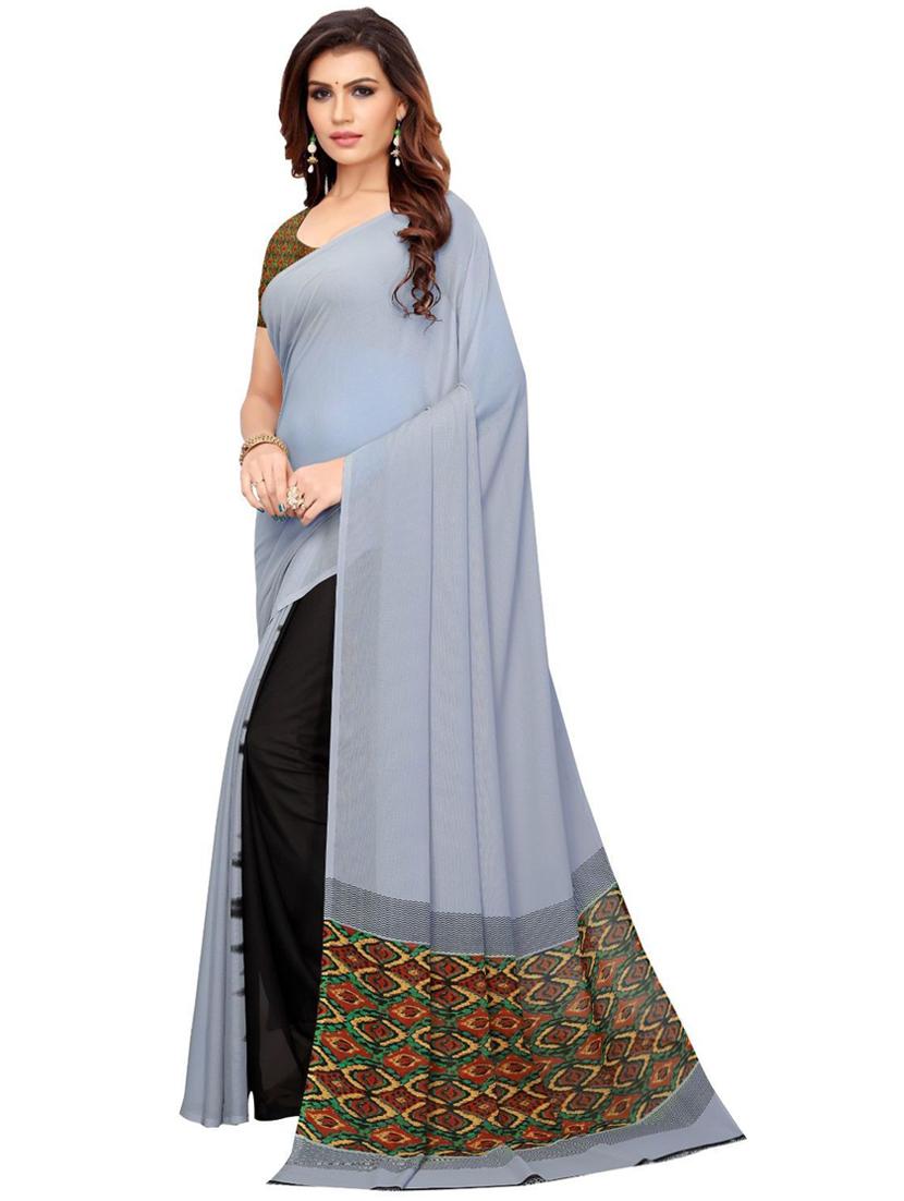 multi coloured plain saree with blouse - 19429648 - Standard Image - 1