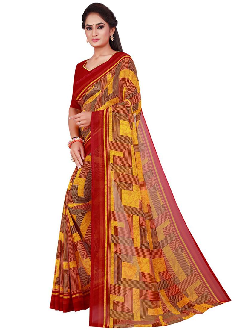 contrast bordered printed saree with blouse - 19429884 - Standard Image - 1