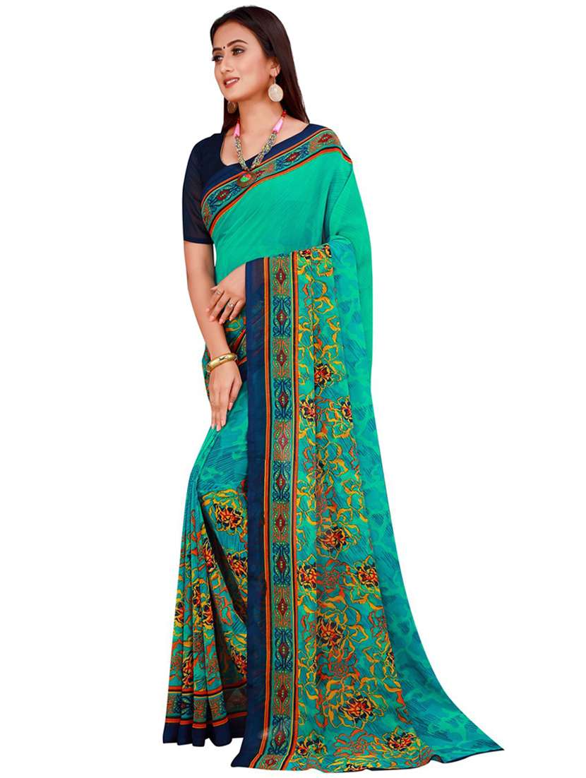 contrast bordered printed saree with blouse - 19429886 -  Standard Image - 1