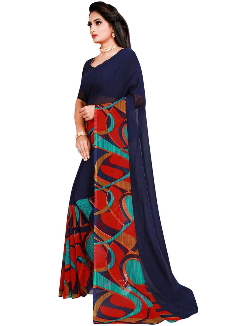 dark blue georgette saree with blouse - 19429924 -  Standard Image - 1