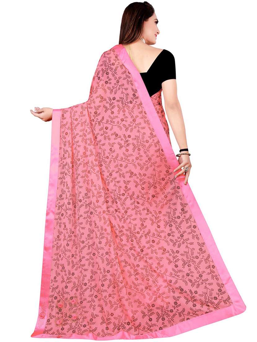 contrast bordered printed saree with blouse - 19429962 -  Standard Image - 1