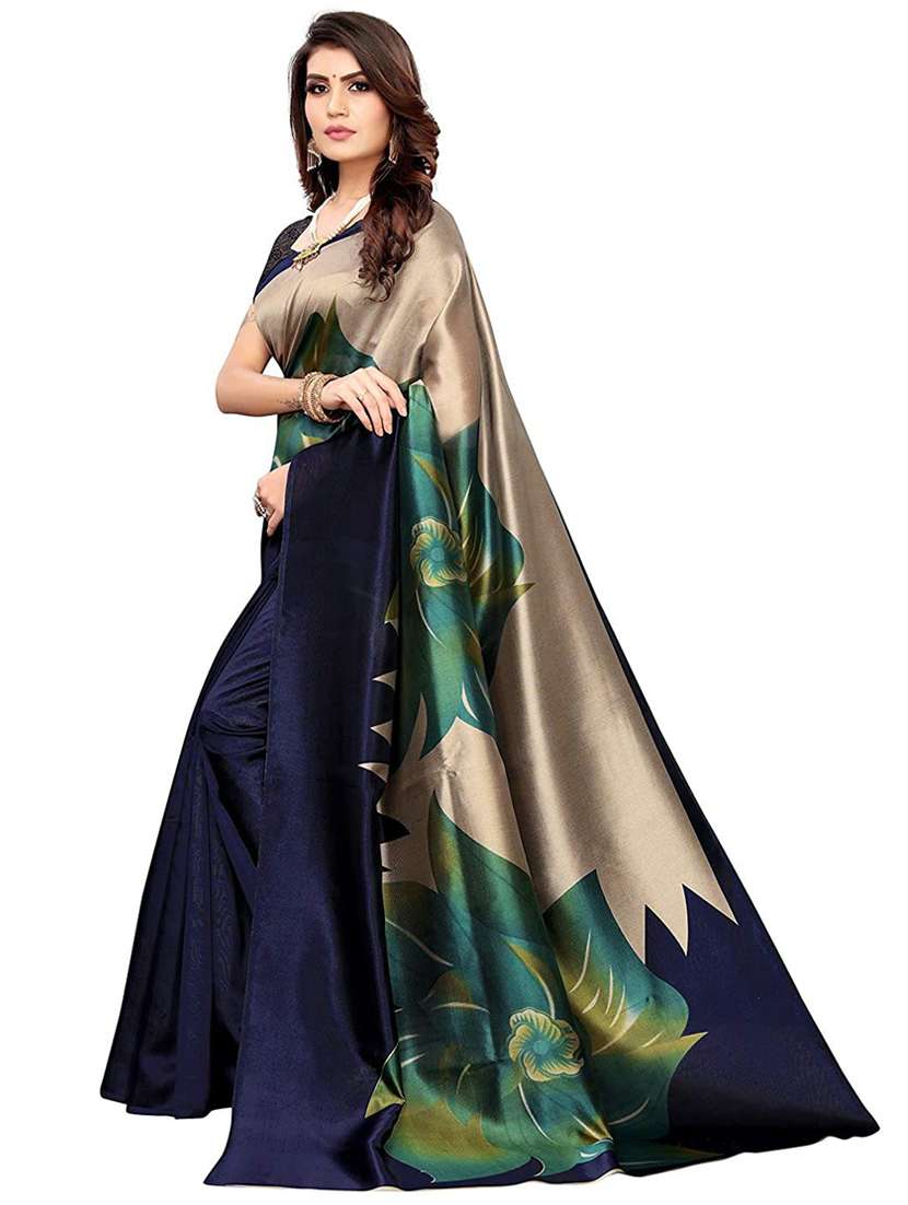 women's self design navy blue colored saree with blouse - 19430097 -  Standard Image - 1