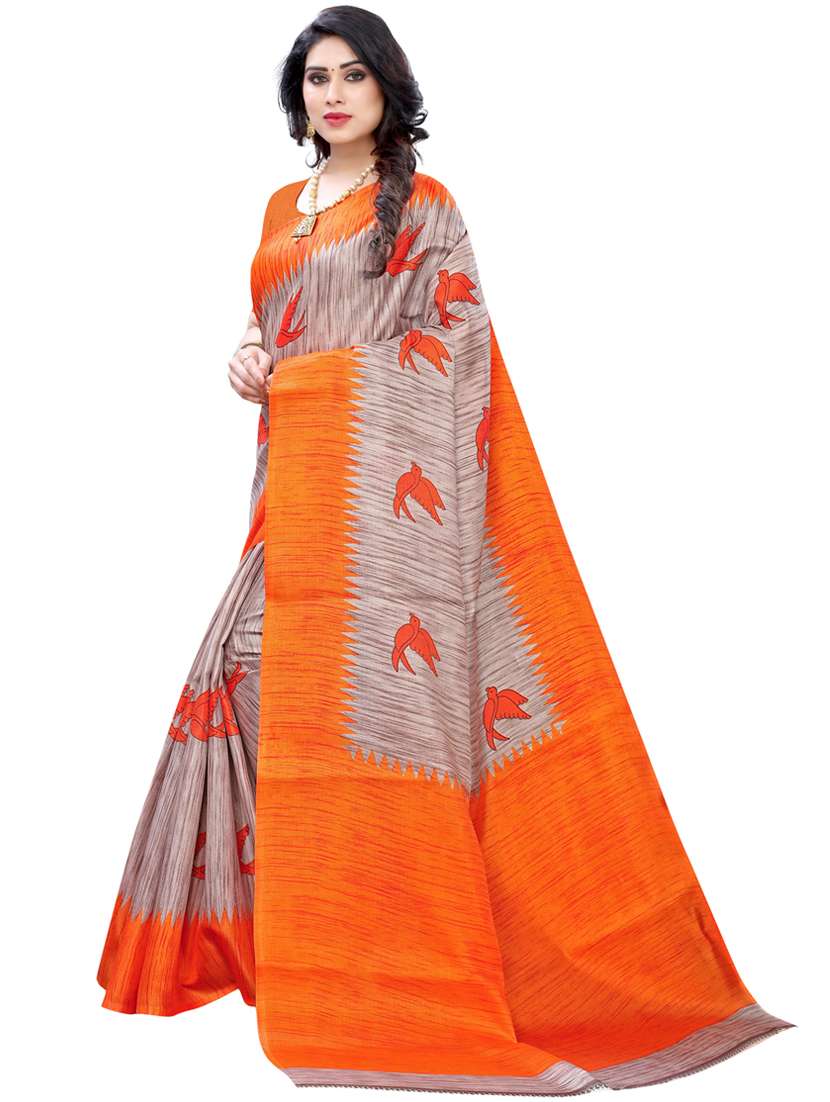 orange printed bollywood saree with blouse - 19430121 - Standard Image - 1