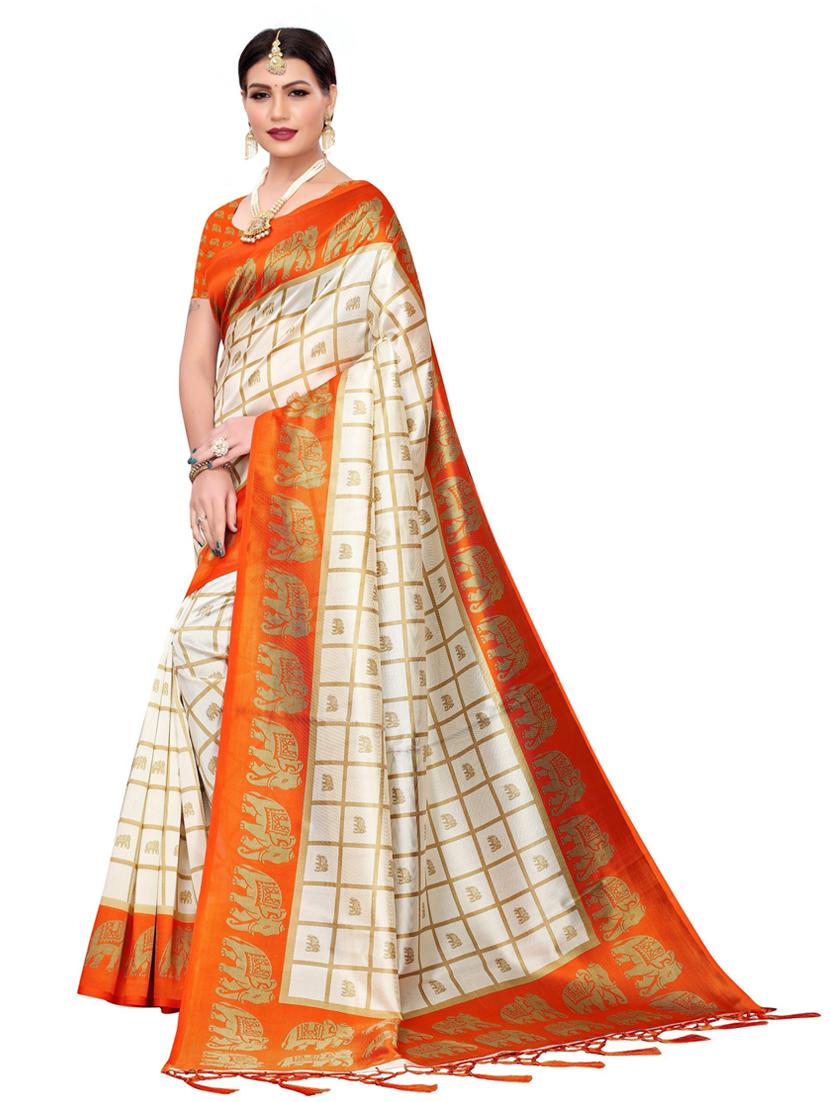 orange printed bollywood saree with blouse - 19430122 - Standard Image - 1