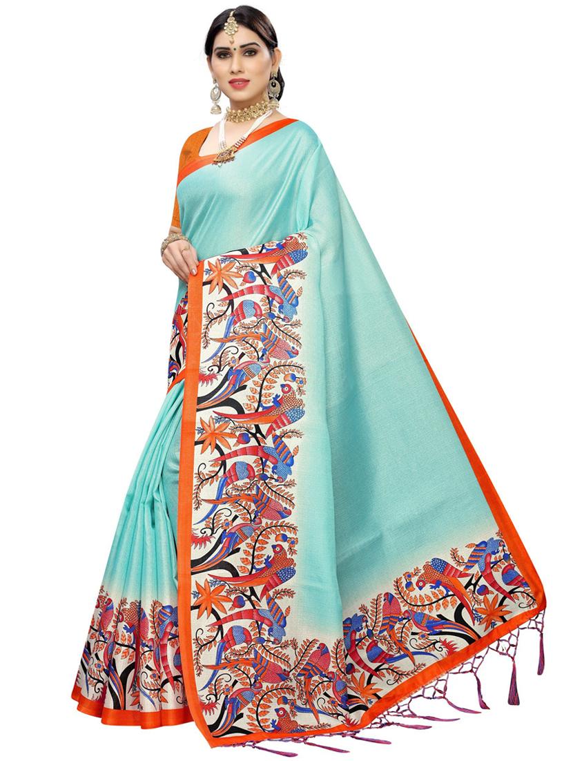 orange art silk plain saree with blouse - 19430124 - Standard Image - 1