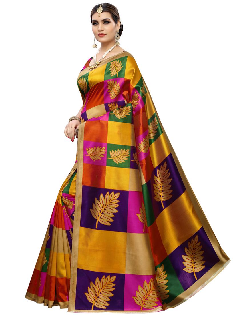 purple printed saree with blouse - 19430140 - Standard Image - 1