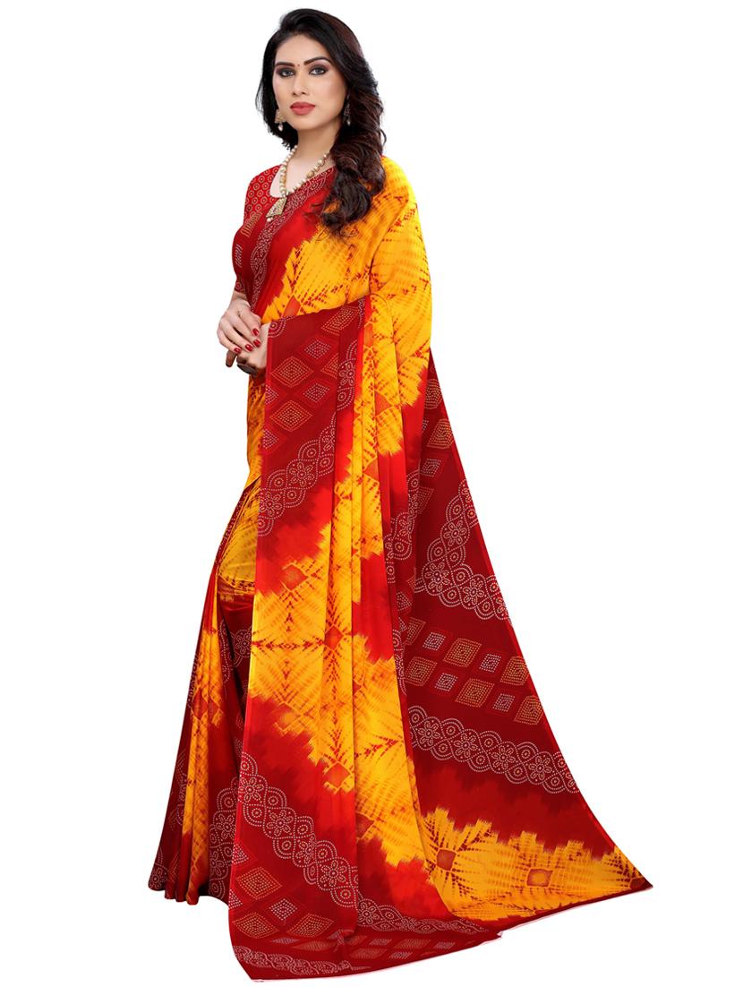 yellow georgette bandhani saree with blouse - 19430148 -  Standard Image - 1