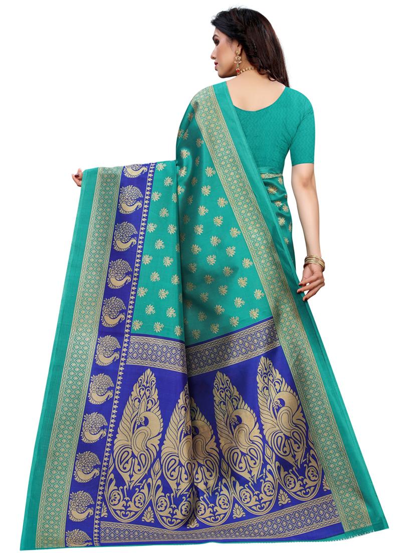 light blue printed saree with blouse - 19430162 - Standard Image - 1