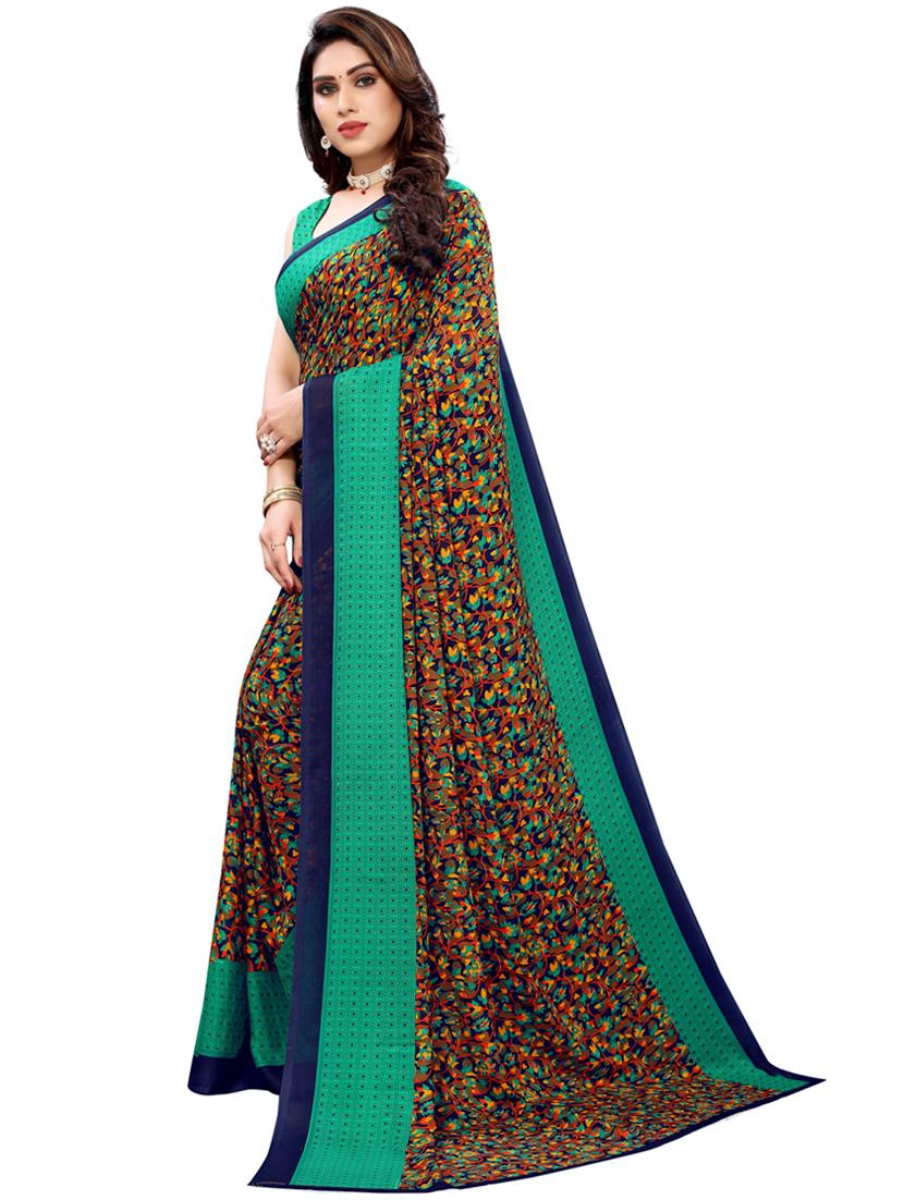 dark blue printed saree with blouse - 19430164 - Standard Image - 1