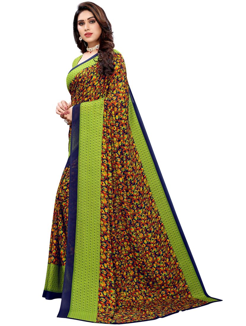 dark green printed bollywood saree with blouse - 19430165 -  Standard Image - 1