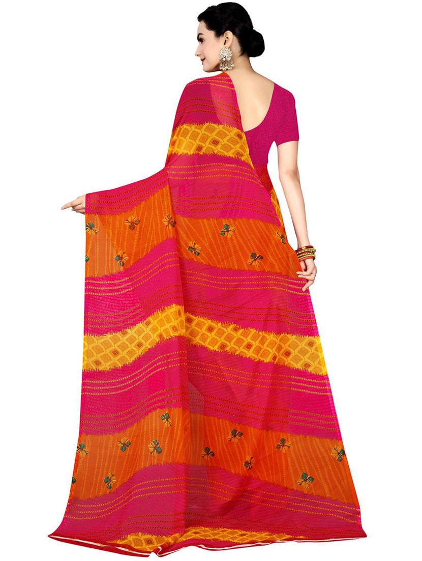 red georgette printed saree with blouse - 19430215 - Standard Image - 1