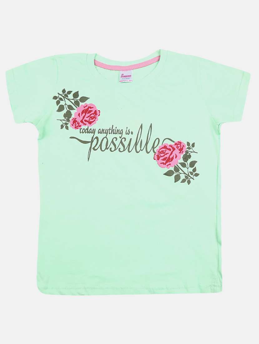 girls round neck front print t-shirt