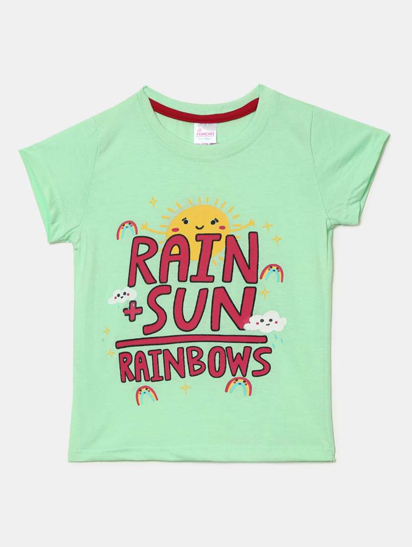 girls round neck front print t-shirt