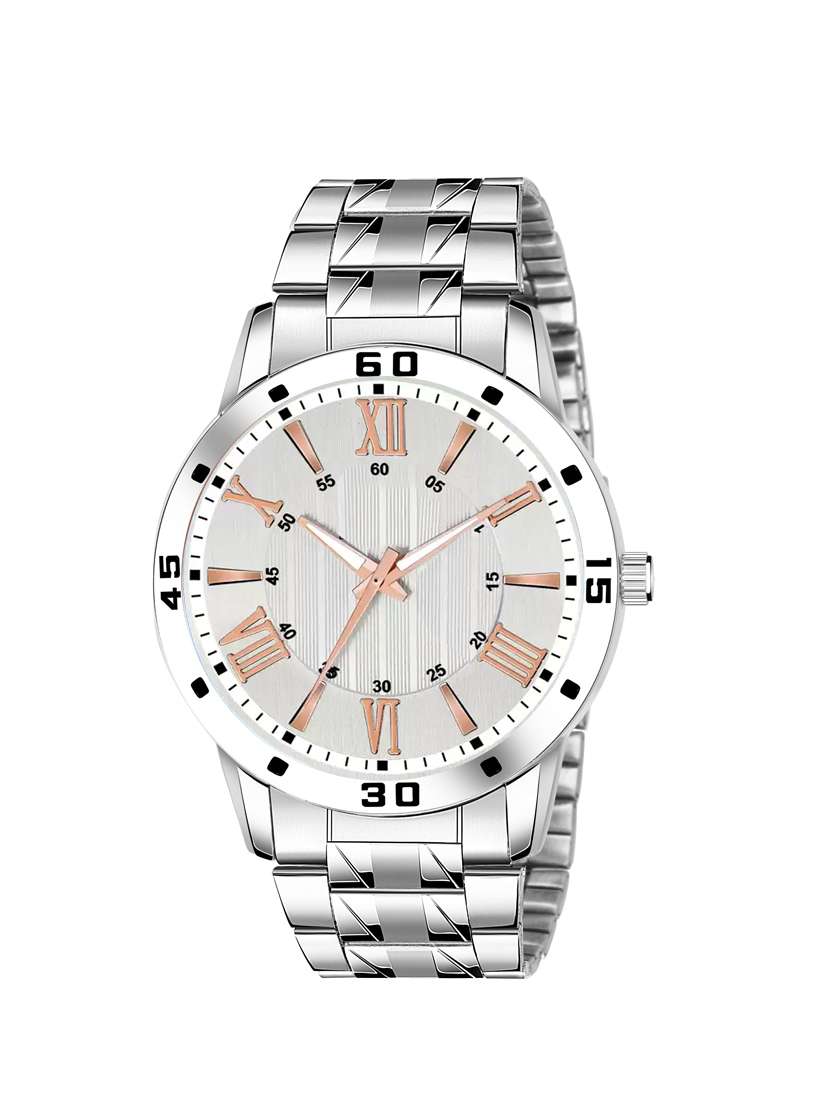 white stainless steel watch