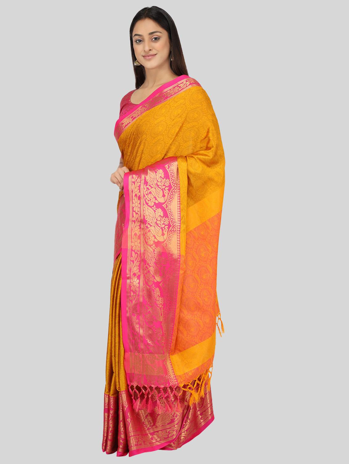 orange self design saree with blouse - 19431583 - Standard Image - 1