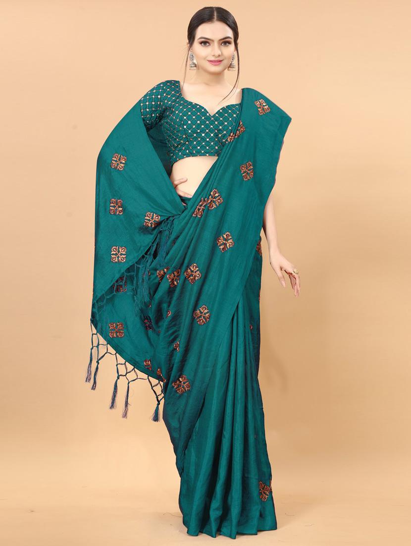 dark blue self design saree with blouse - 19431592 -  Standard Image - 1